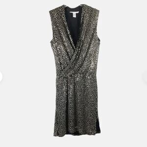 Diane von Furstenberg Issie Dress Embellished black gold sequin silk size 4
